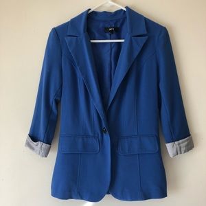 Blue blazer with striped cuffs